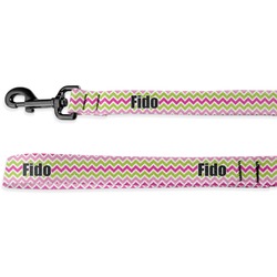 Pink & Green Chevron Dog Leash - 6 ft (Personalized)