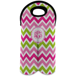 Pink & Green Chevron Wine Tote Bag (2 Bottles) (Personalized)