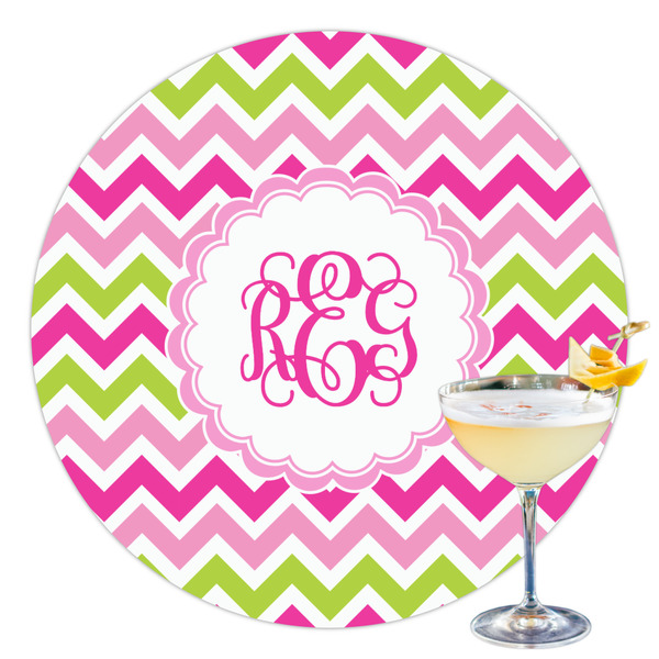 Custom Pink & Green Chevron Printed Drink Topper - 3.5" (Personalized)