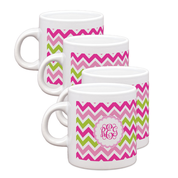 Custom Pink & Green Chevron Single Shot Espresso Cups - Set of 4 (Personalized)