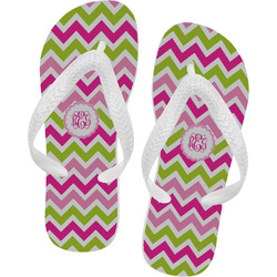 Pink & Green Chevron Flip Flops - Large (Personalized)