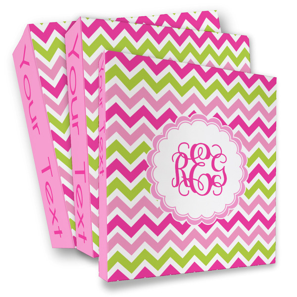 Custom Pink & Green Chevron 3 Ring Binder - Full Wrap (Personalized)