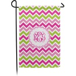 Pink & Green Chevron Small Garden Flag - Double Sided w/ Monograms