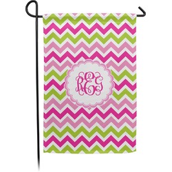 Pink & Green Chevron Small Garden Flag - Double Sided w/ Monograms