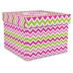 Pink & Green Chevron Gift Box with Lid - Canvas Wrapped - X-Large (Personalized)