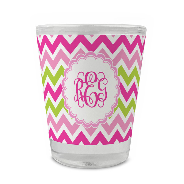 Custom Pink & Green Chevron Glass Shot Glass - 1.5 oz - Single (Personalized)