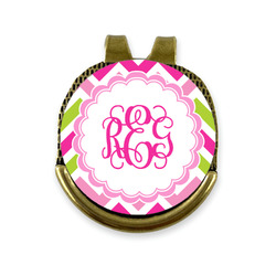 Pink & Green Chevron Golf Ball Marker - Hat Clip - Gold