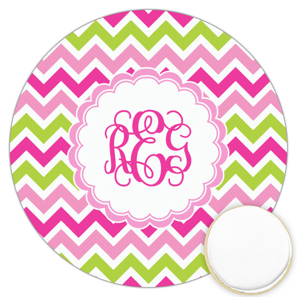 Custom Pink & Green Chevron Printed Cookie Topper - 3.25" (Personalized)