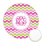 Pink & Green Chevron Printed Cookie Topper - Round (Personalized)