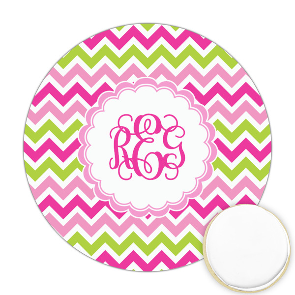 Custom Pink & Green Chevron Printed Cookie Topper - 2.5" (Personalized)