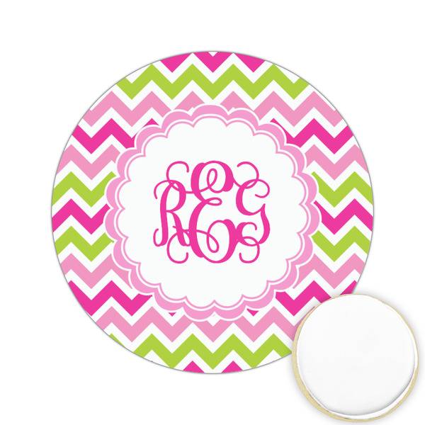 Custom Pink & Green Chevron Printed Cookie Topper - 2.15" (Personalized)