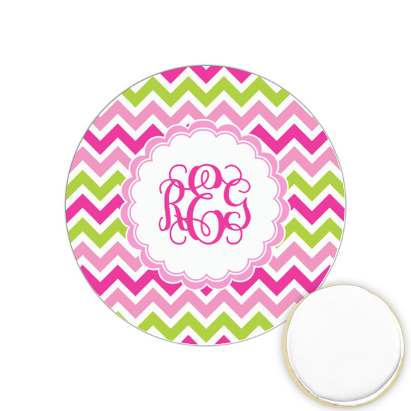 Custom Pink & Green Chevron Printed Cookie Topper - 1.25" (Personalized)