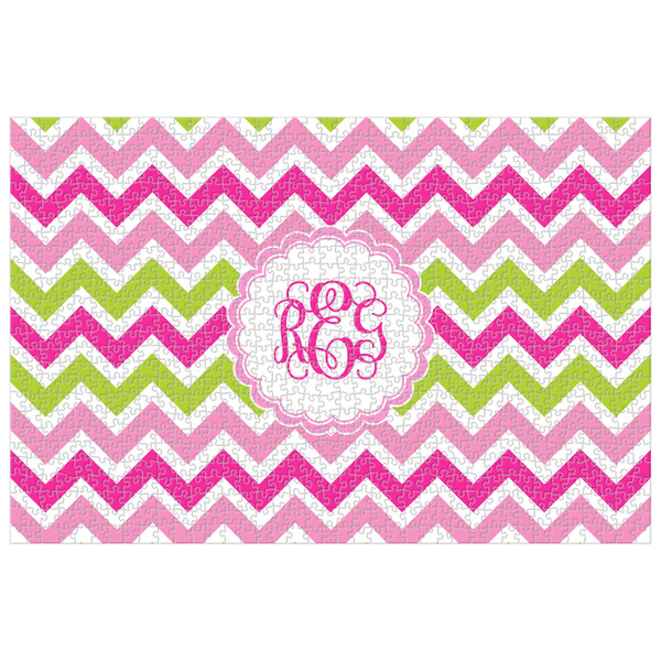 Custom Pink & Green Chevron Jigsaw Puzzle - 1000-piece (Personalized)