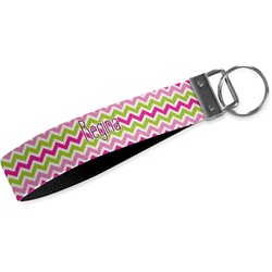 Pink & Green Chevron Wristlet Webbing Keychain Fob (Personalized)