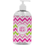 Pink & Green Chevron Plastic Soap / Lotion Dispenser (16 oz - Large - White) (Personalized)