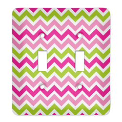 Pink & Green Chevron Light Switch Cover (2 Toggle Plate)