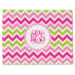 Pink & Green Chevron Single-Sided Linen Placemat - Single w/ Monogram