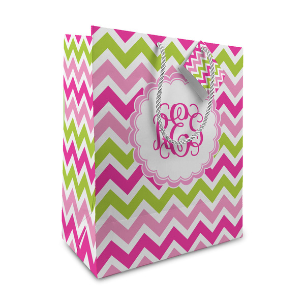 Custom Pink & Green Chevron Medium Gift Bag (Personalized)