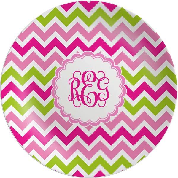 Custom Pink & Green Chevron Melamine Plate (Personalized)