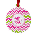 Pink & Green Chevron Metal Ball Ornament - Double Sided w/ Monogram