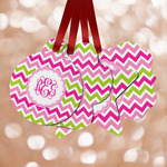 Pink & Green Chevron Metal Ornaments - Double Sided w/ Monogram