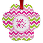 Pink & Green Chevron Metal Paw Ornament - Double Sided w/ Monogram