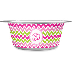 Pink & Green Chevron Stainless Steel Dog Bowl - Medium (Personalized)