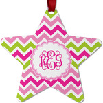 Pink & Green Chevron Metal Star Ornament - Double Sided w/ Monogram