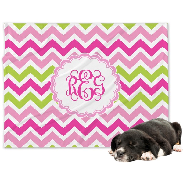 Custom Pink & Green Chevron Dog Blanket - Large (Personalized)