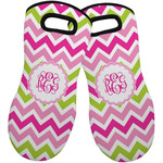 Pink & Green Chevron Neoprene Oven Mitts - Set of 2 w/ Monogram