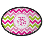 Pink & Green Chevron Iron On Oval Patch w/ Monogram