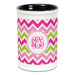 Pink & Green Chevron Ceramic Pencil Holders - Black