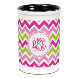 Pink & Green Chevron Ceramic Pencil Holders - Black