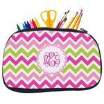 Pink & Green Chevron Neoprene Pencil Case - Medium w/ Monogram