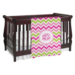 Pink & Green Chevron Baby Blanket (Single Sided) (Personalized)