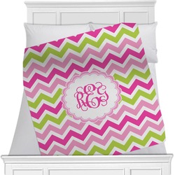 Pink & Green Chevron Minky Blanket - Toddler / Throw - 60"x50" - Single Sided (Personalized)