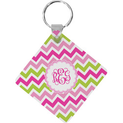 Pink & Green Chevron Diamond Plastic Keychain w/ Monogram