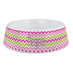 Pink & Green Chevron Plastic Dog Bowl - Large (Personalized)