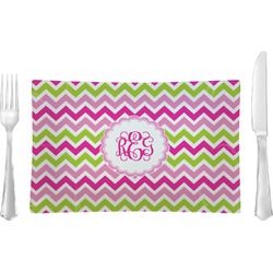 Pink & Green Chevron Glass Rectangular Lunch / Dinner Plate (Personalized)