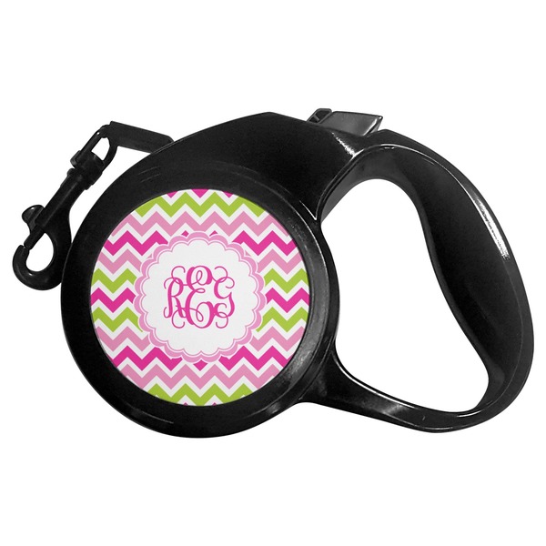 Custom Pink & Green Chevron Retractable Dog Leash (Personalized)