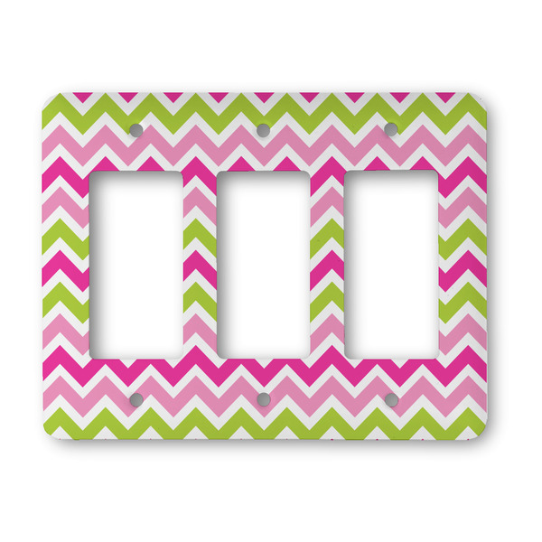 Custom Pink & Green Chevron Rocker Style Light Switch Cover - Three Switch