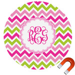 Pink & Green Chevron Round Car Magnet - 6" (Personalized)