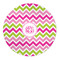 Pink & Green Chevron Round Indoor Rug - Front/Main