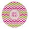 Pink & Green Chevron Round Linen Placemats - FRONT (Double Sided)