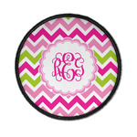 Pink & Green Chevron Iron On Round Patch w/ Monogram