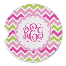 Pink & Green Chevron Sandstone Car Coaster - Single (Personalized)