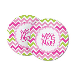 Pink & Green Chevron Sandstone Car Coasters - Set of 2 (Personalized)