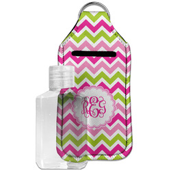 Pink & Green Chevron Hand Sanitizer & Keychain Holder - Large (Personalized)