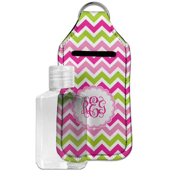 Custom Pink & Green Chevron Hand Sanitizer & Keychain Holder - Large (Personalized)