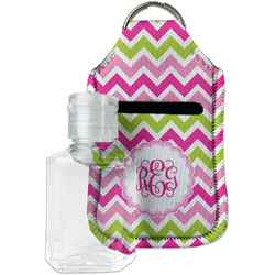 Pink & Green Chevron Hand Sanitizer & Keychain Holder - Small (Personalized)
